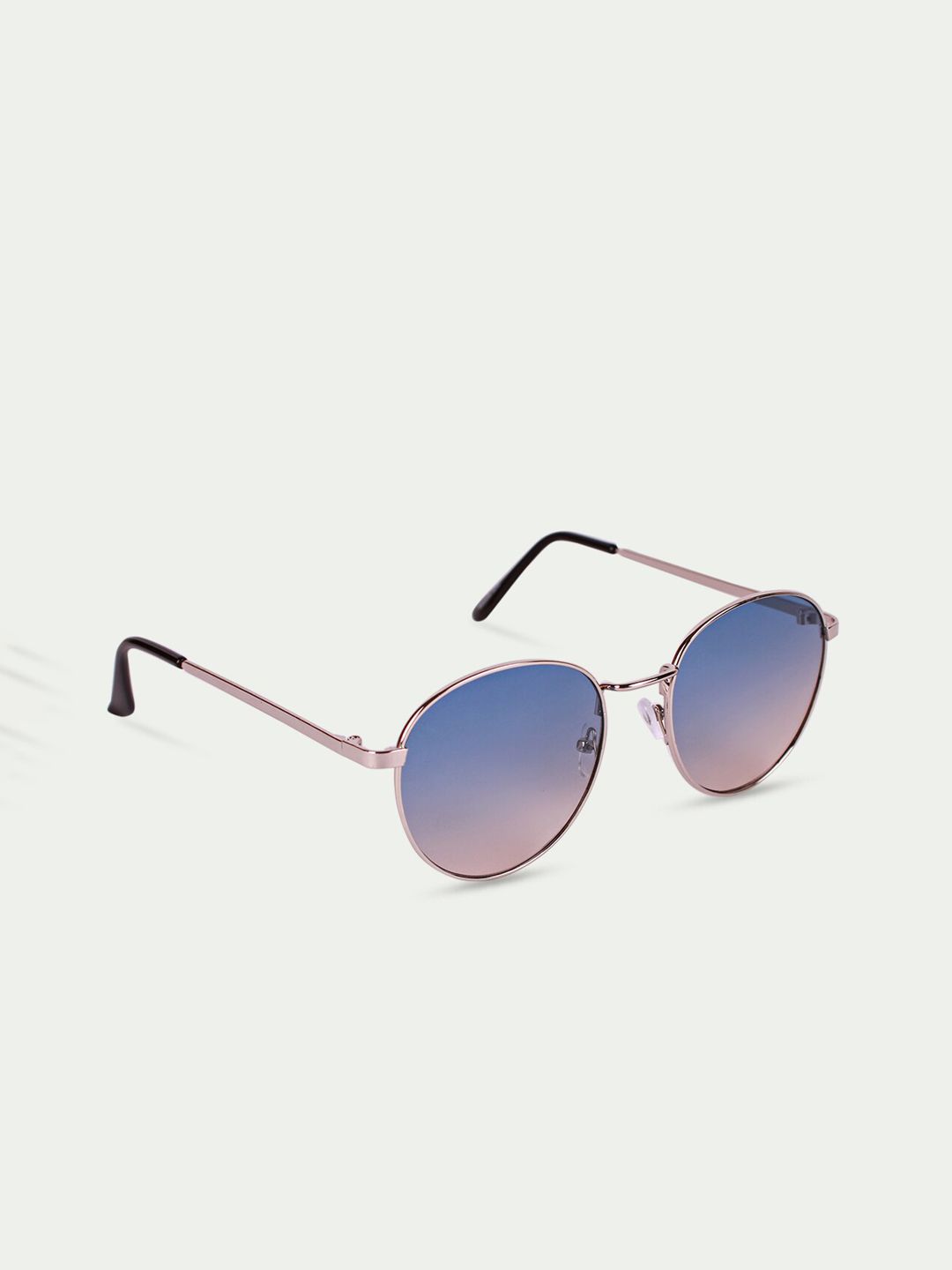 FUZOKU Unisex Blue Lens & Gold-Toned Round Sunglasses with UV Protected Lens Price in India