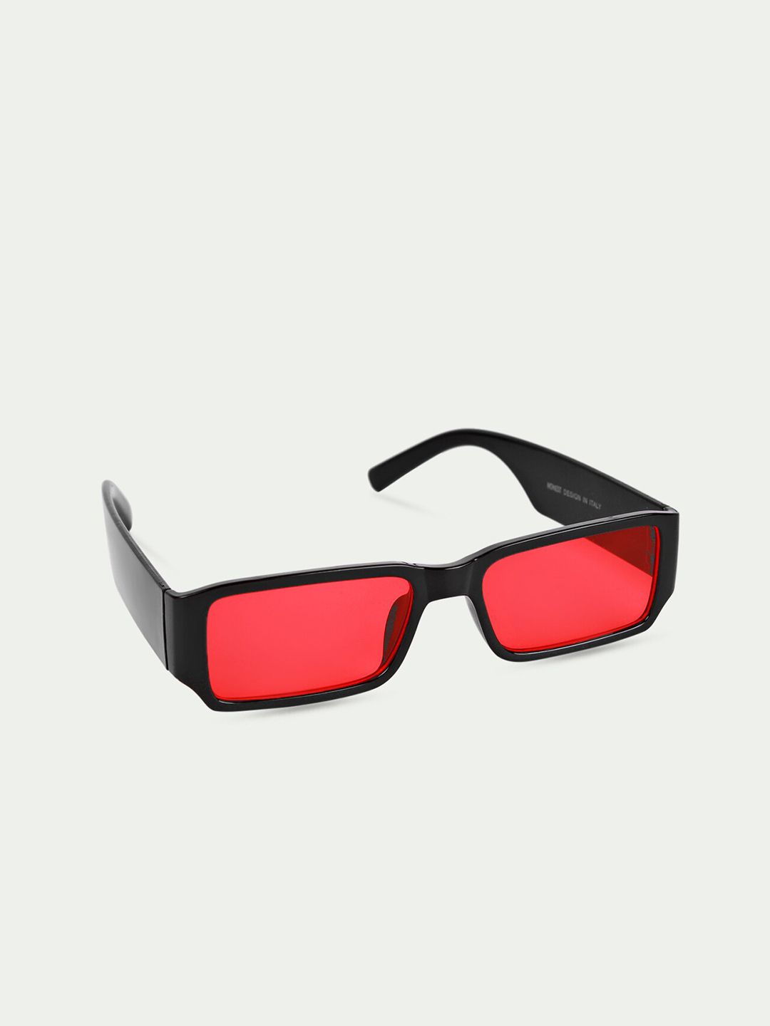 FUZOKU Unisex Red Lens & Black Rectangle Sunglasses with UV Protected Lens Price in India