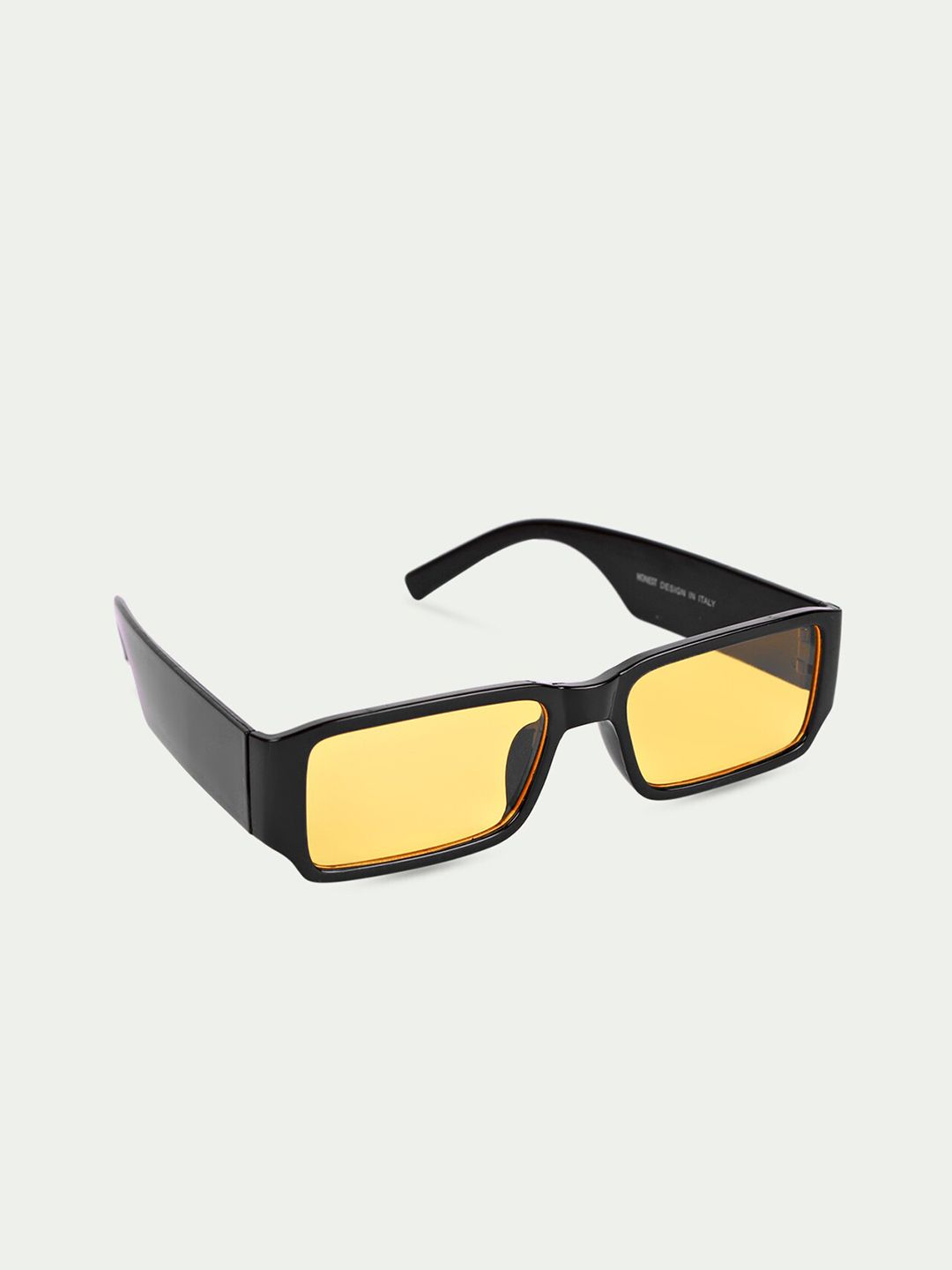 FUZOKU Unisex Yellow Lens & Black Rectangle Sunglasses with UV Protected Lens Price in India