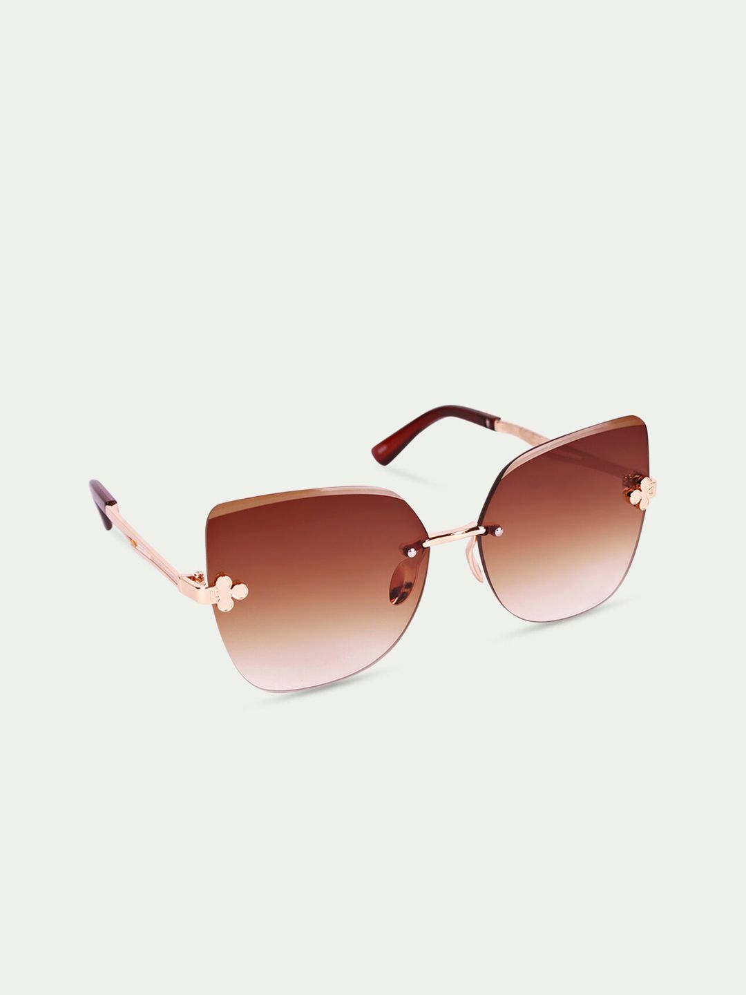 FUZOKU Women Brown Lens & Gold-Toned Oversized Sunglasses with UV Protected Lens Price in India