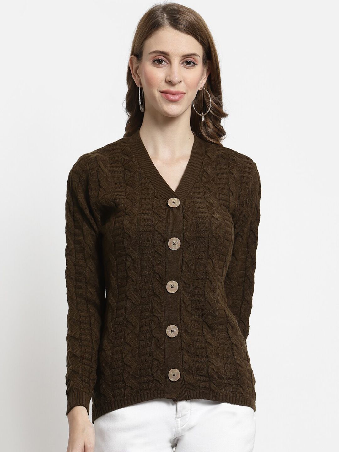 Kalt Women Brown Cable Knit Sweater Vest Price in India