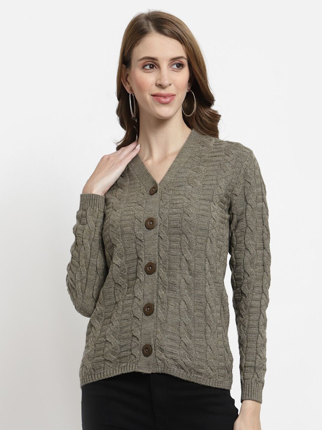 Kalt Women Grey Cable Knit Cardigan Price in India