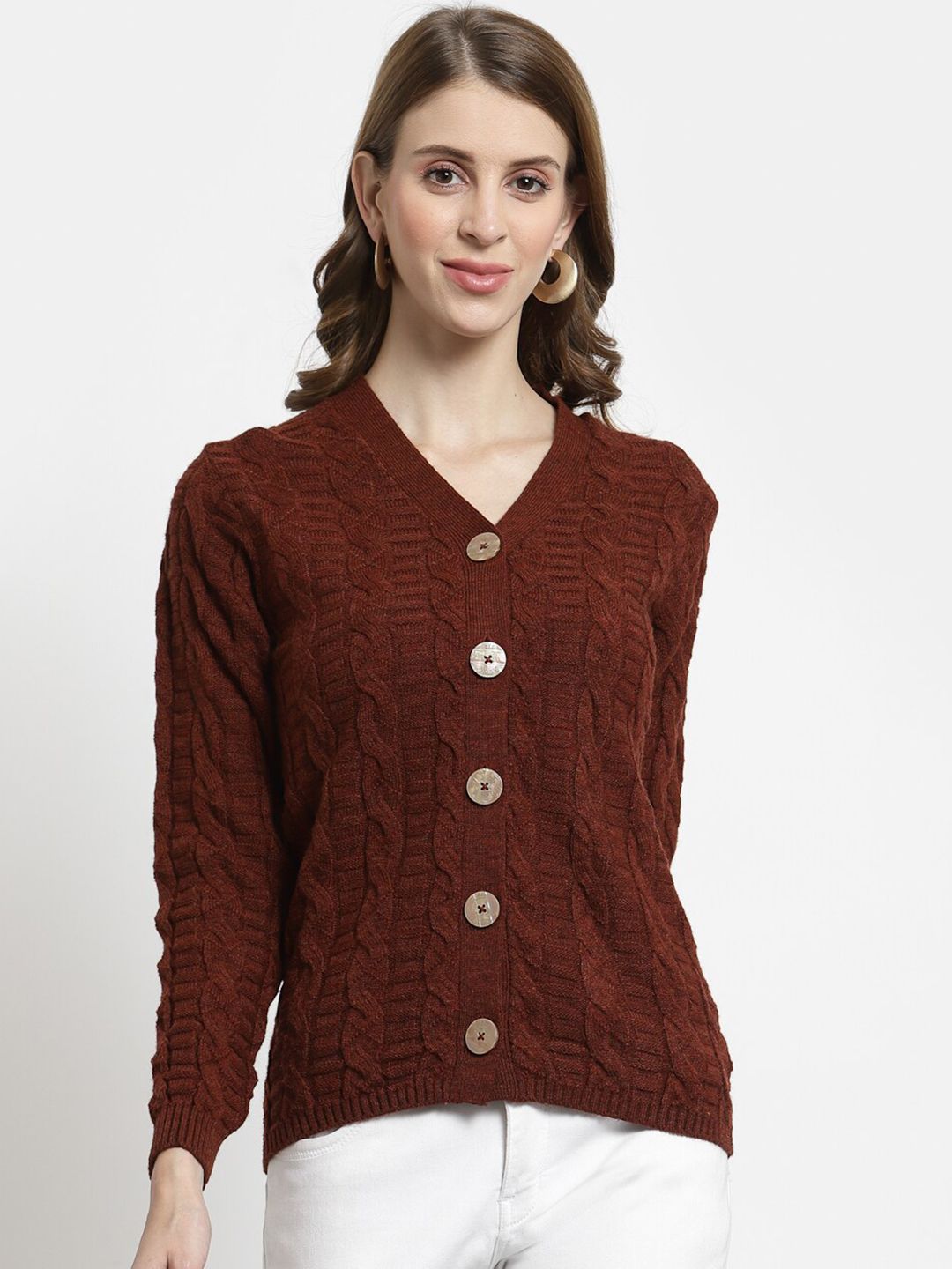 Kalt Women Rust Cable Knit Sweater Vest Price in India