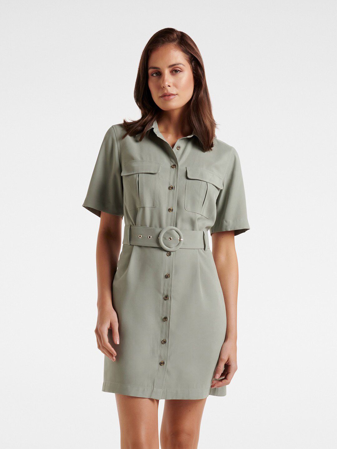 Forever New Green & silver Shirt Dress Price in India