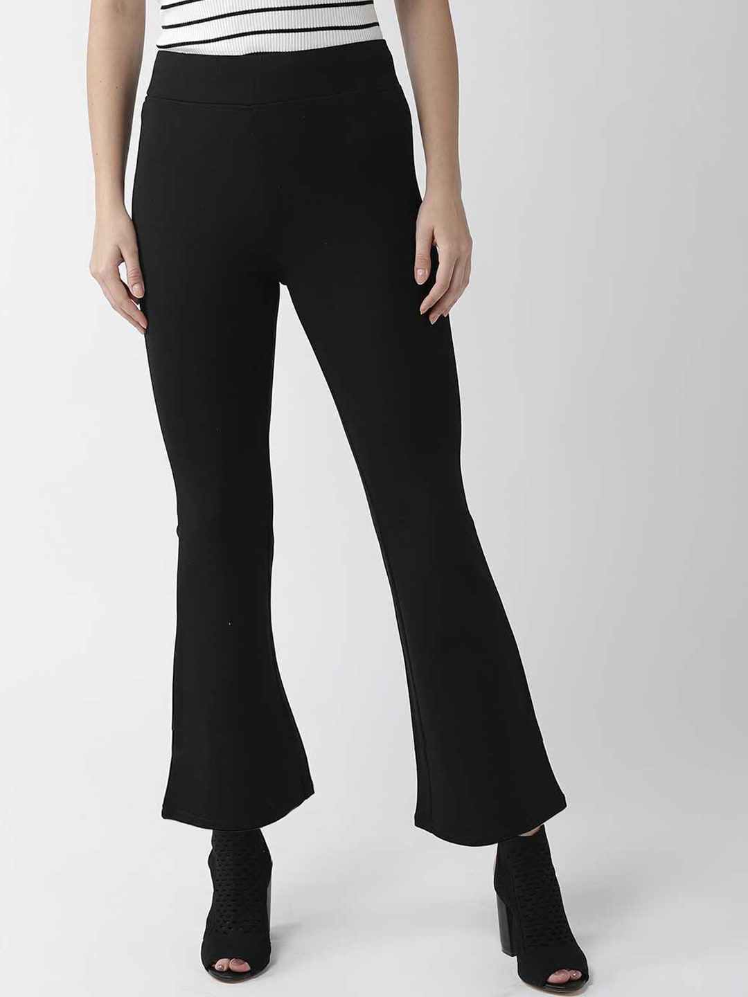 Xpose Women Black Comfort Flared High-Rise Trousers Price in India