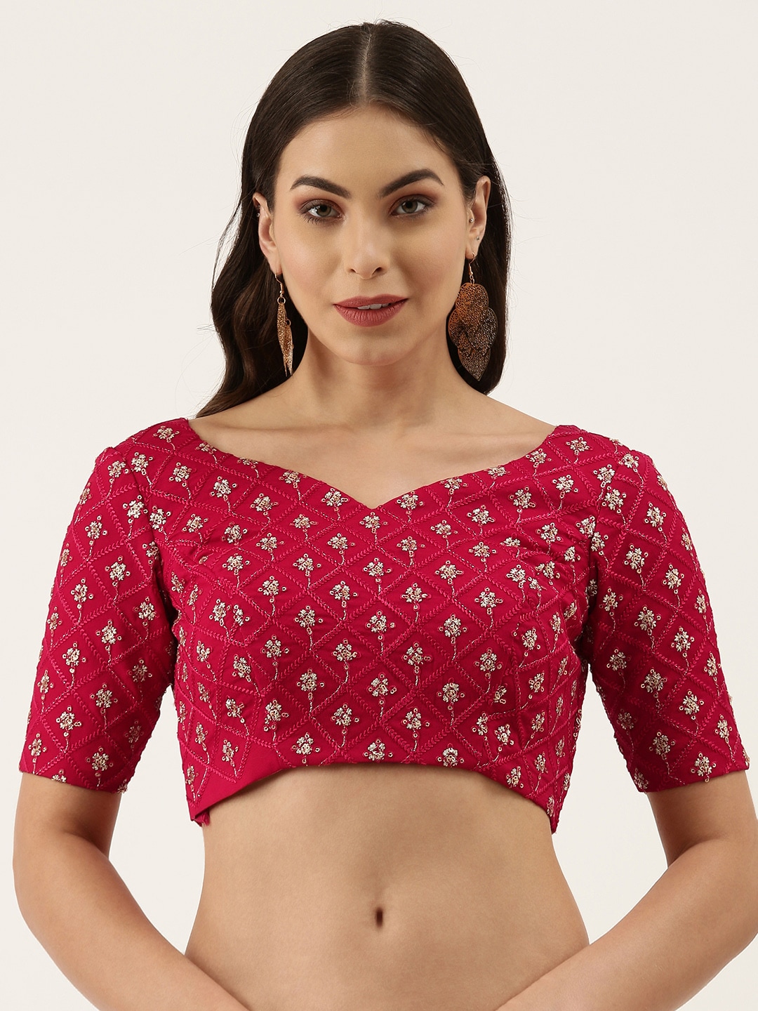 panchhi Women Red Embroidered Zari Georgette Blouse Price in India