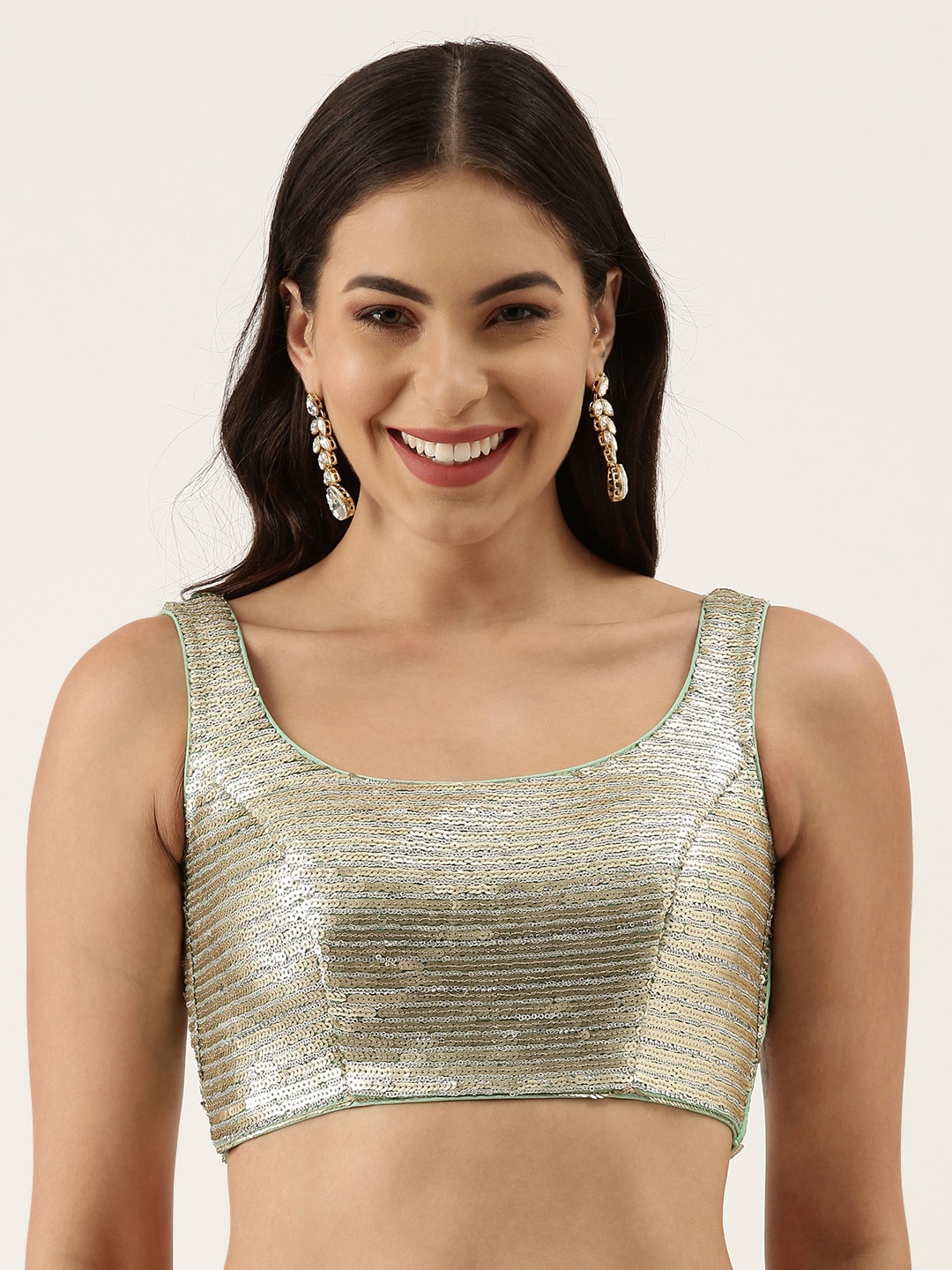 panchhi Sea-Green & Golden Sequin Embellished Blouse Price in India