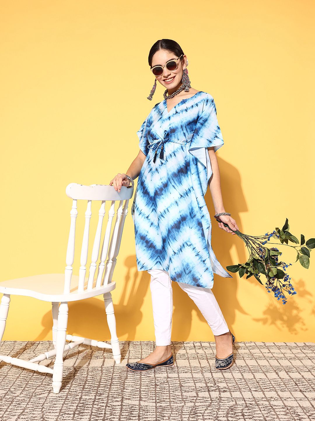 Tikhi Imli Women Blue Organza Tie & Dye 2.0 Kurta Price in India