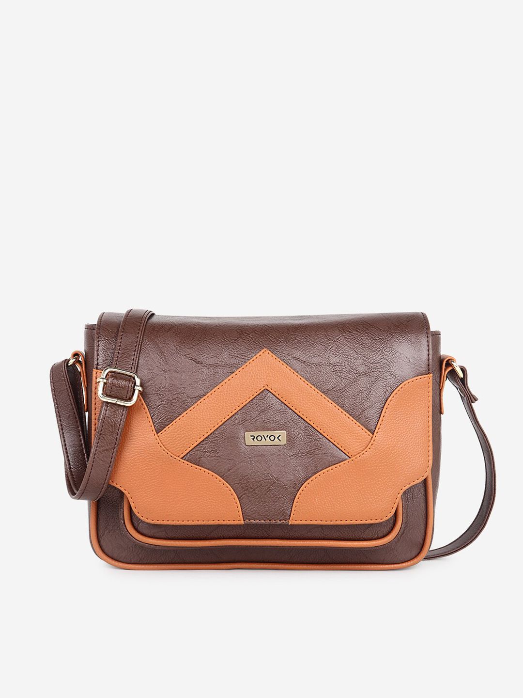 ROVOK Brown Colourblocked PU Structured Sling Bag Price in India