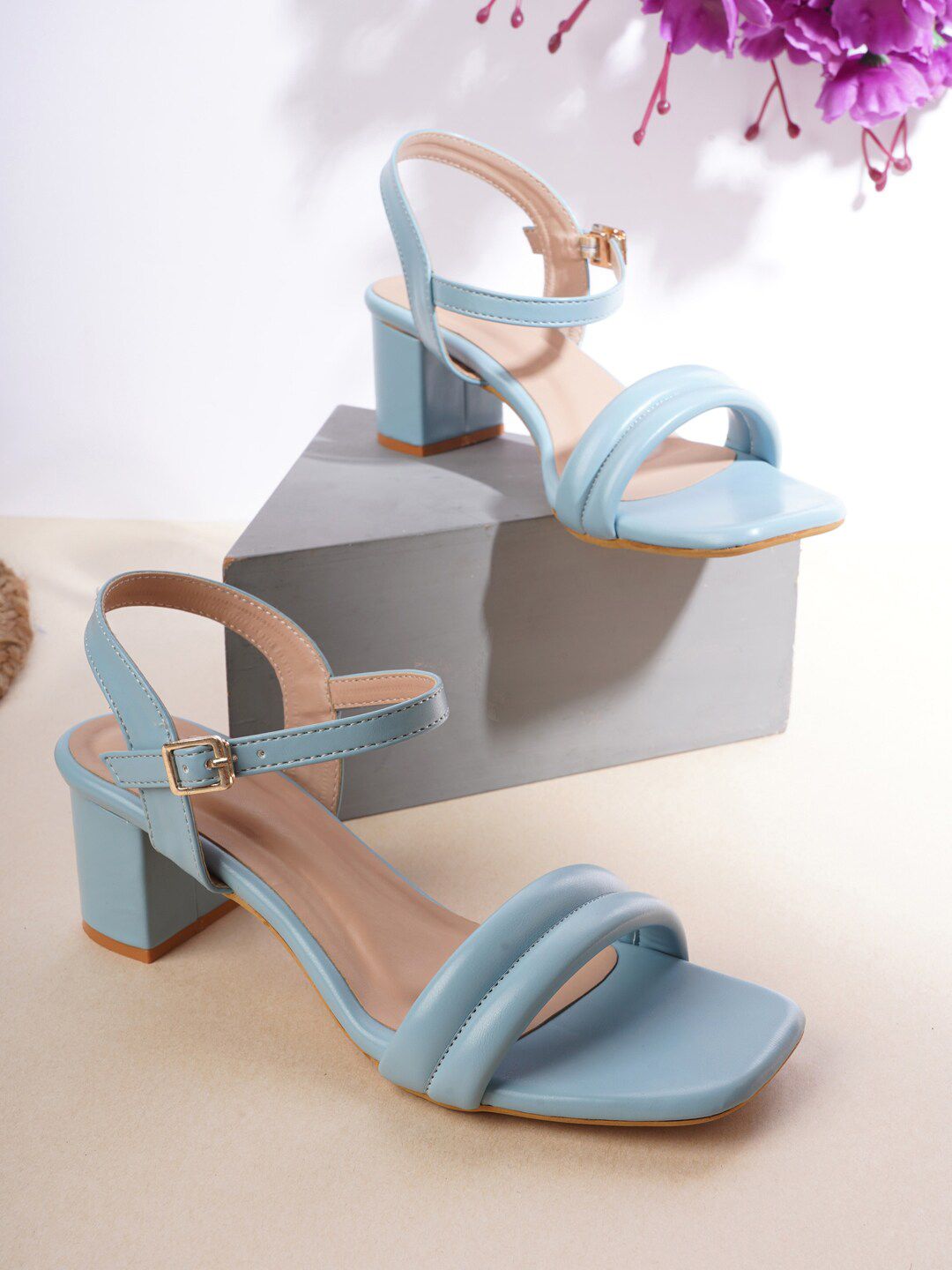Cogner Blue Party Block Sandals with Buckles Price in India