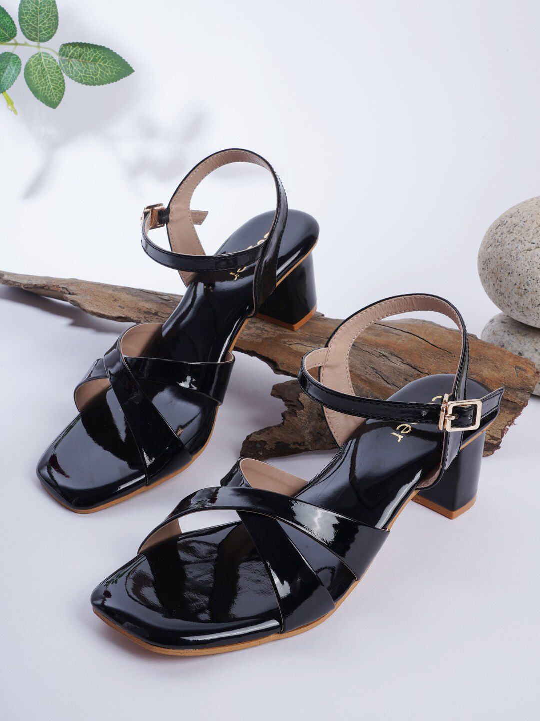 Cogner Black Party Block Sandals with Buckles Price in India