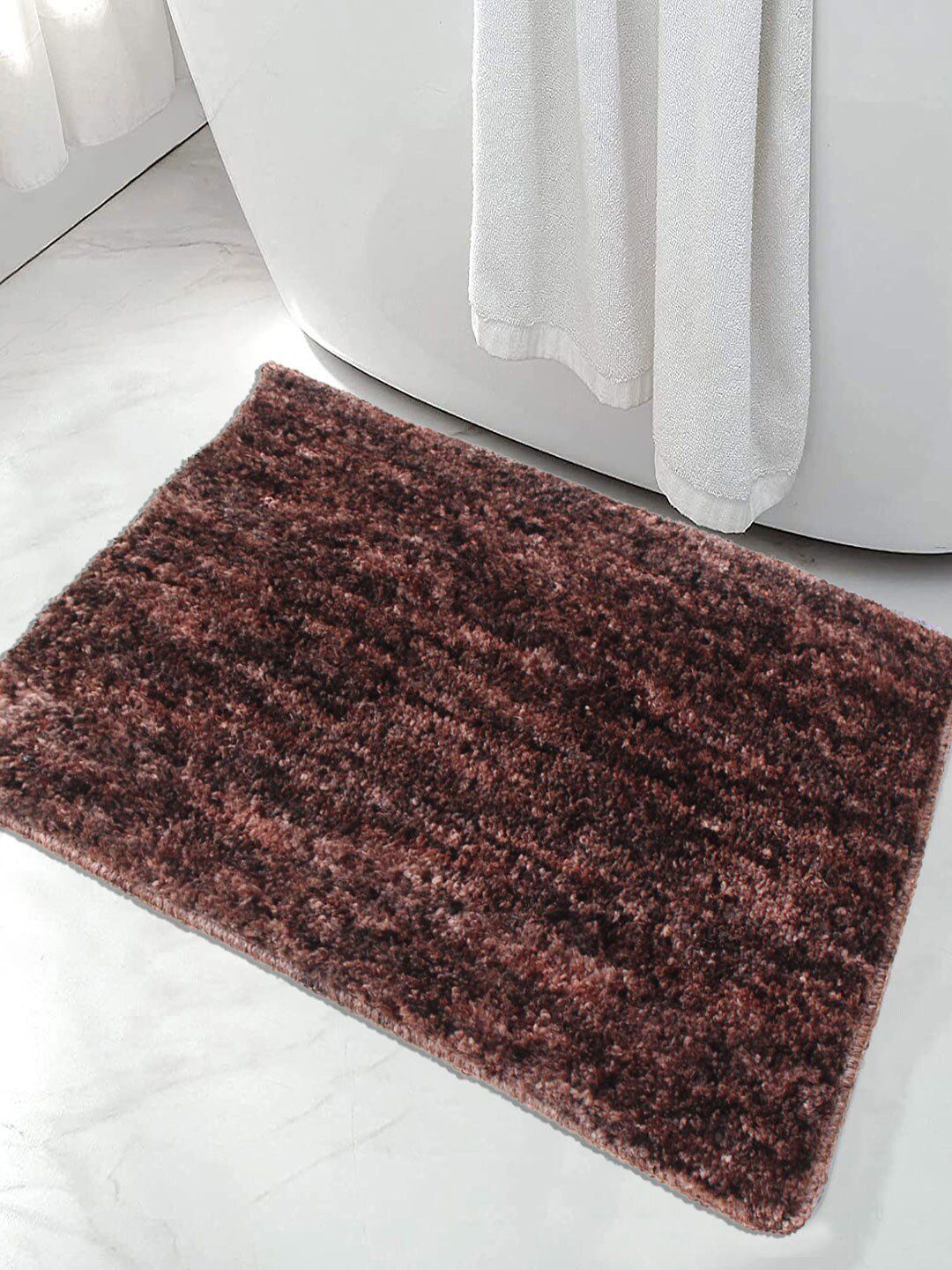 LUXEHOME INTERNATIONAL Brown Solid 1600 GSM Rectangular Bath Rug Price in India