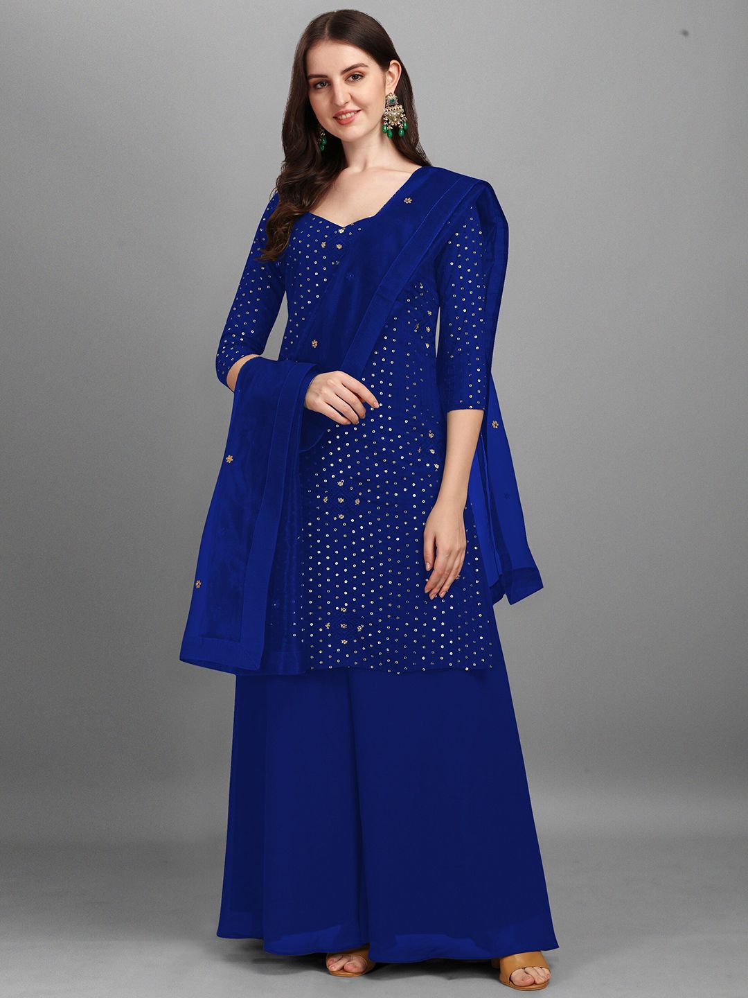 Fashion Basket Blue & Gold-Toned Embroidered Semi-Stitched Dress Material Price in India