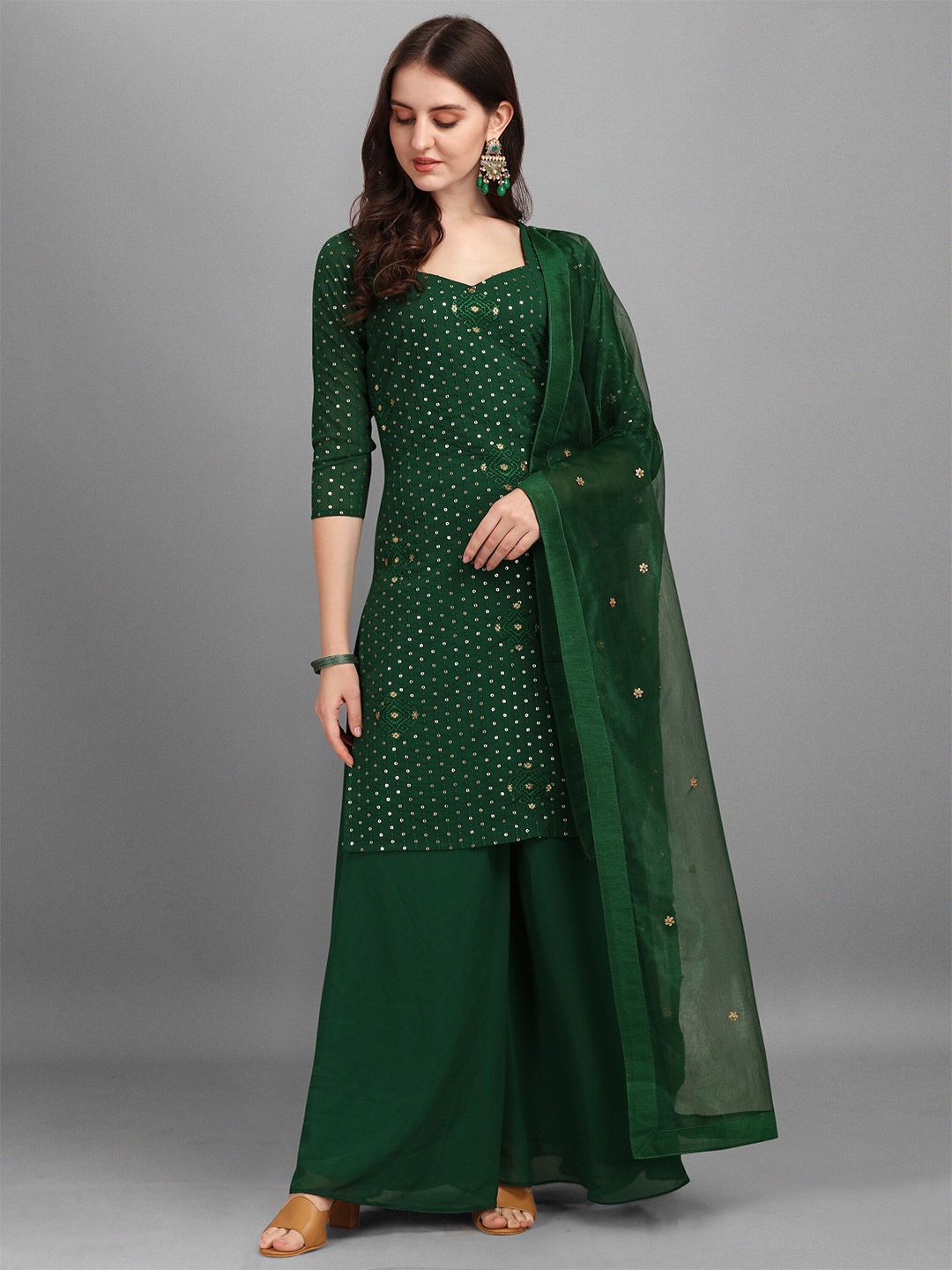 Fashion Basket Green Embroidered Semi-Stitched Dress Material Price in India