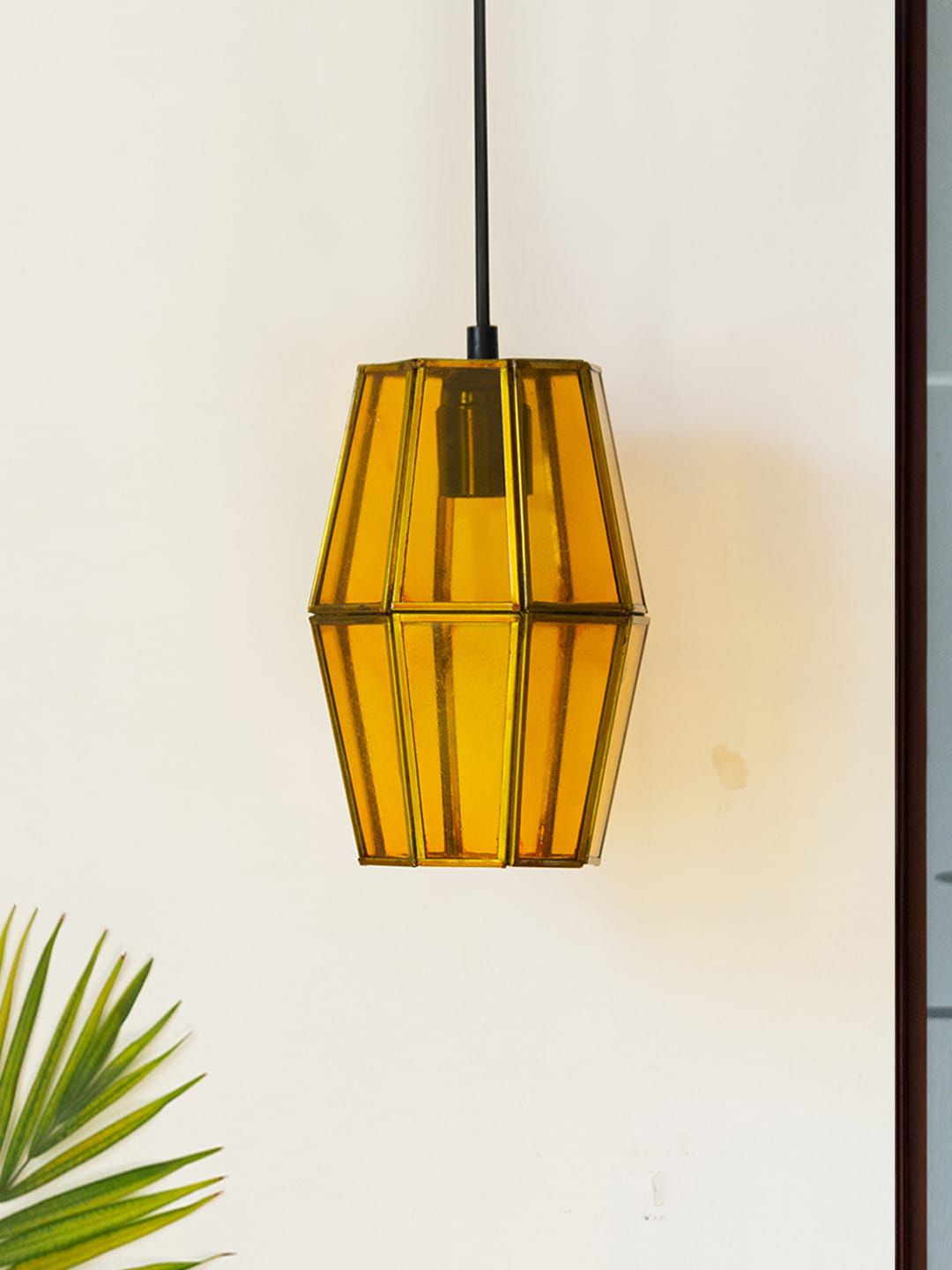 ExclusiveLane Unisex Mustard Yellow Solid Handcrafted Cylindrical Hanging Glass Pendant Ceiling Lamps Price in India