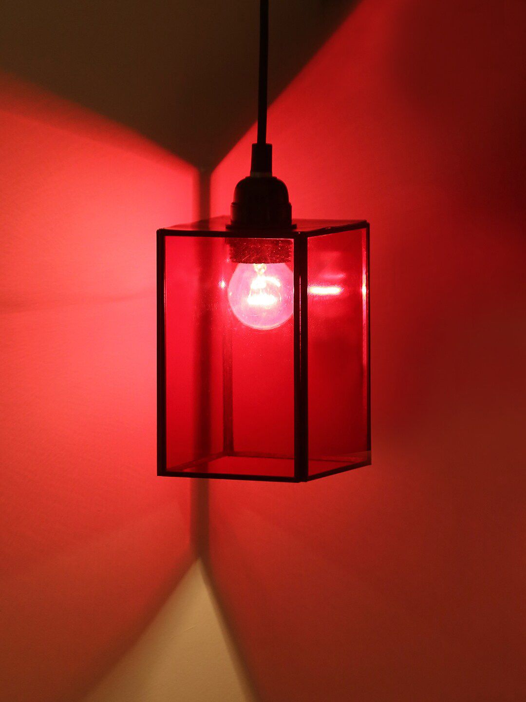 ExclusiveLane  Red & Transparent Solid Cubidal Shaped Glass Pendant Ceiling Lamps Price in India