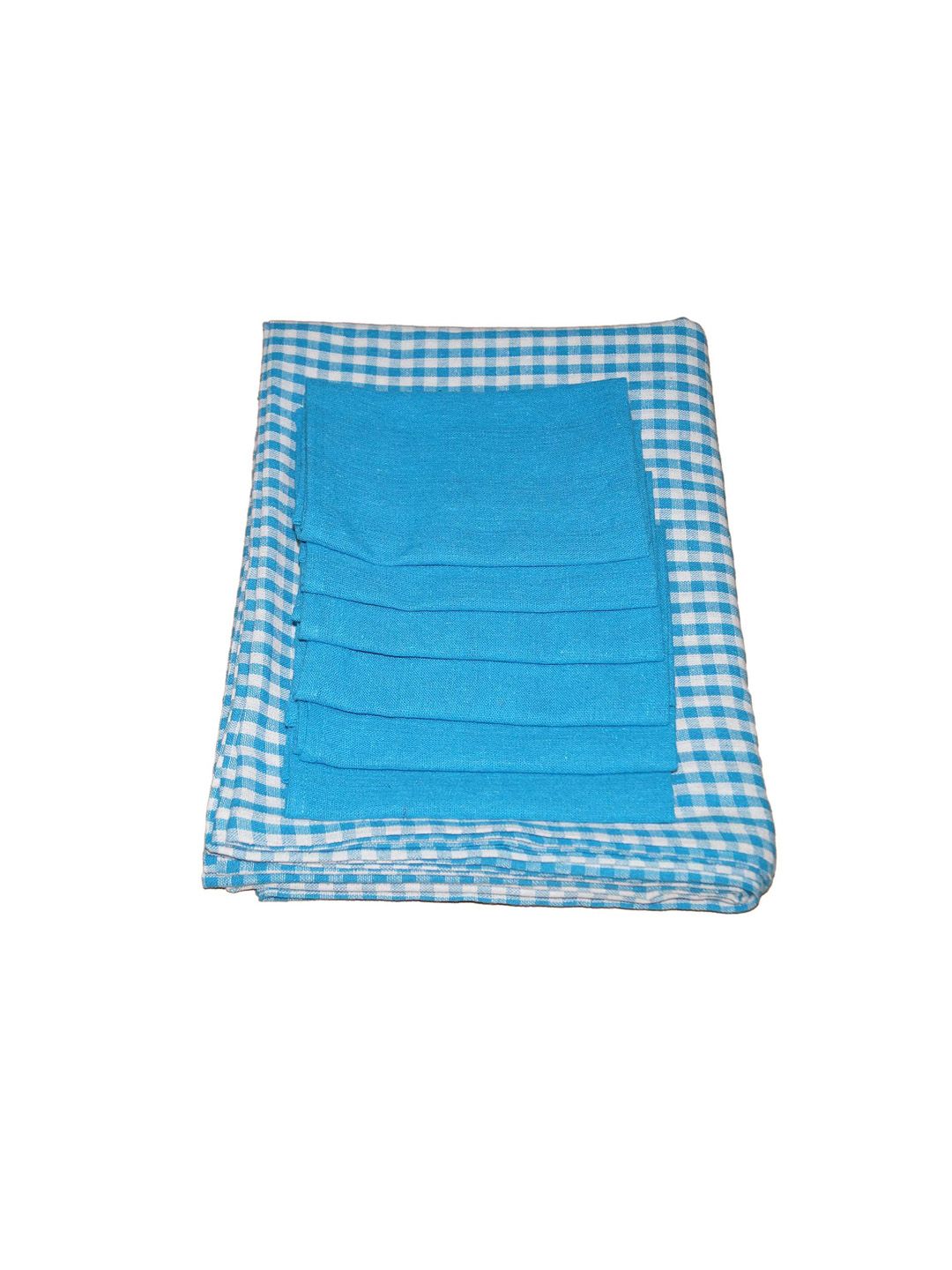 Lushomes Set Of 6 Blue Checked Dining Table Linen Set Price in India