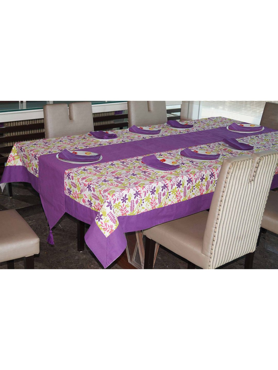 Lushomes Set Of 10 Purple Printed Cotton Dining Table Linen Sets Price in India