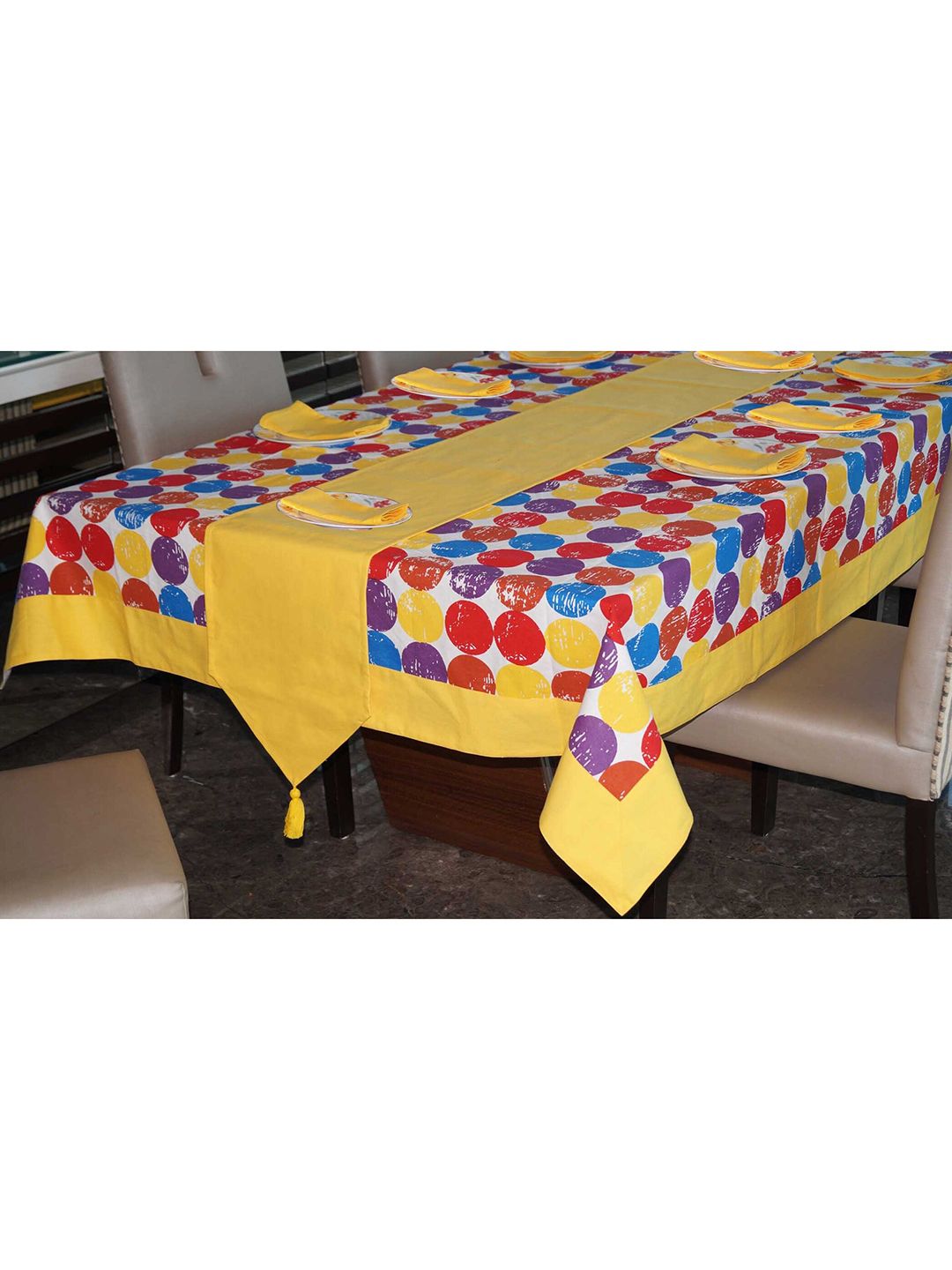 Lushomes Yellow Printed 8 Seater Table Linen Set Price in India