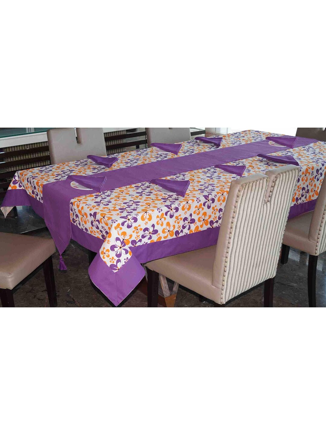 Lushomes Purple Printed 8 Seater Table Cloth Set Price in India