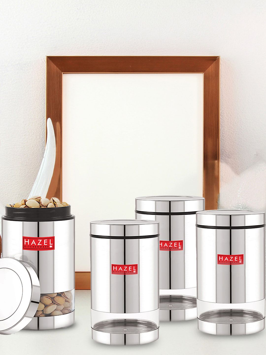 HAZEL Set of 4 Silver Stainless Steel Container Price in India