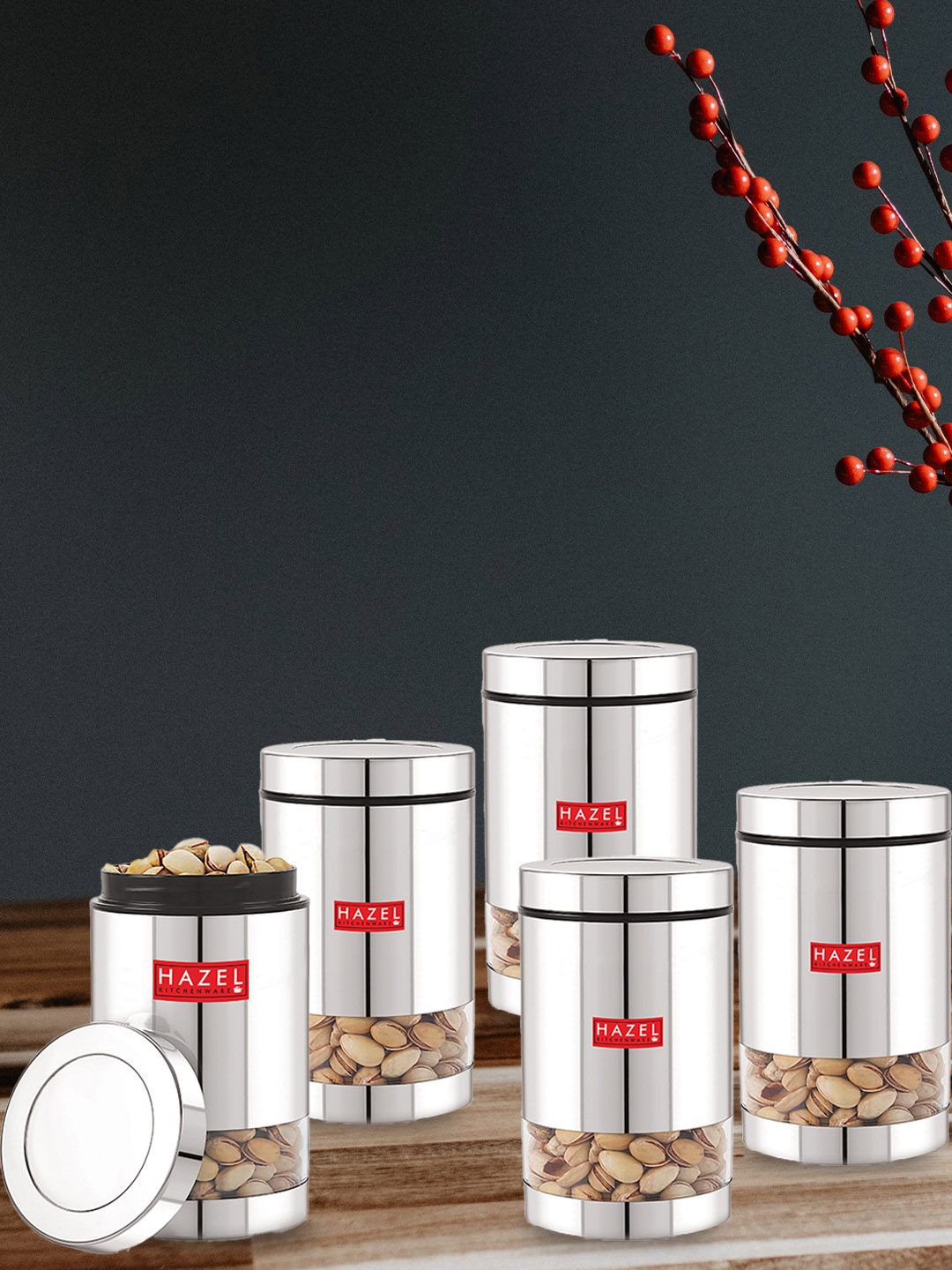 HAZEL Silver-Toned Set of 5 Stainless Steel Containers Price in India