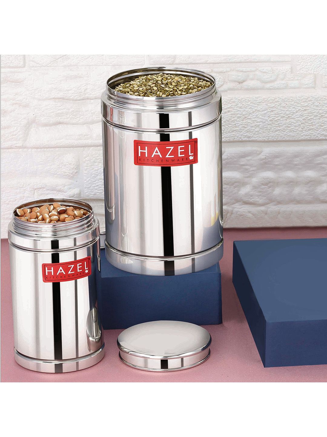 HAZEL Set of 2 Silver-Toned Stainless Steel Kitchen Containers Price in India