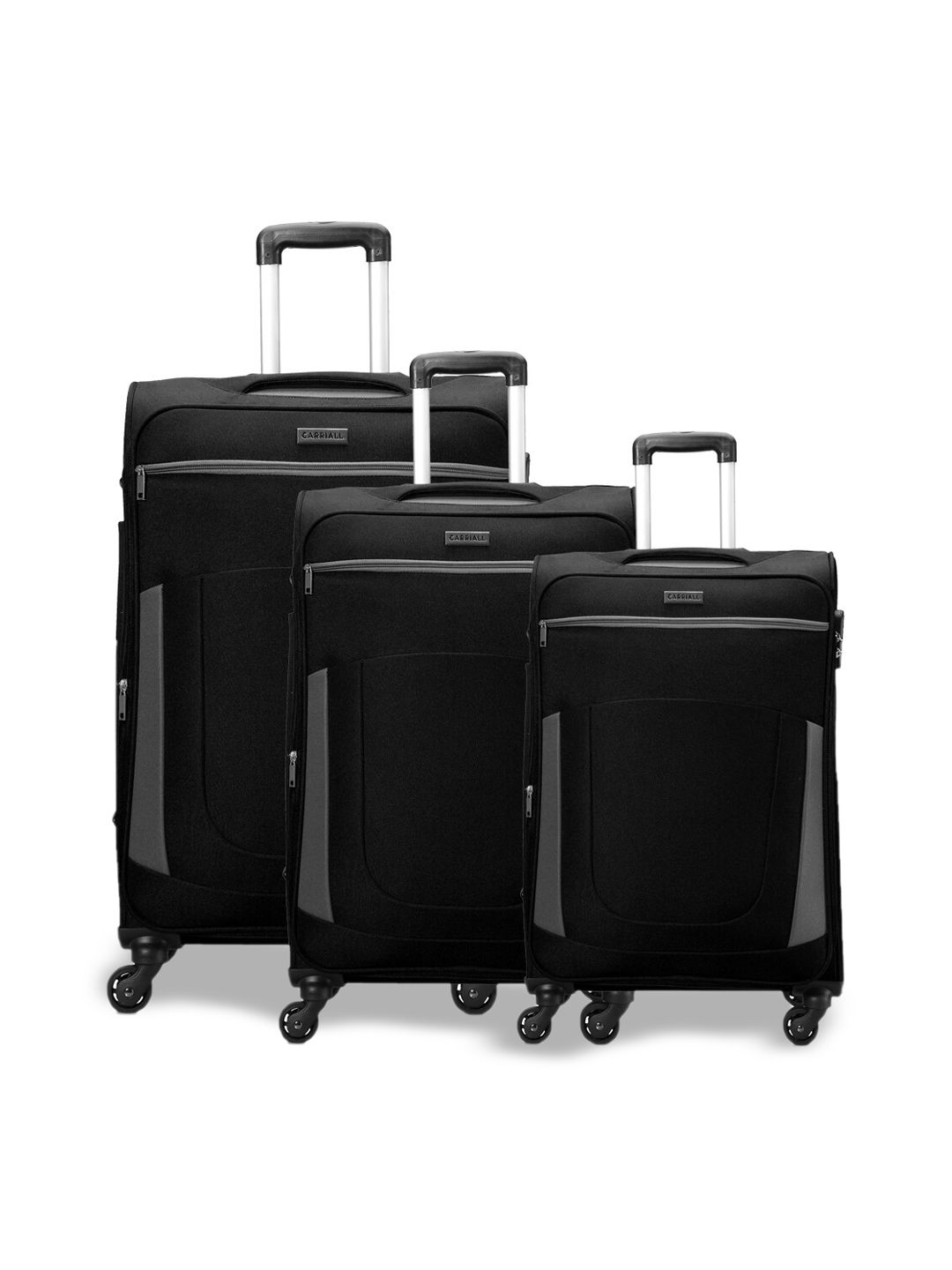 CARRIALL Set Of 3 Black Solid Soft-Sided Polyester Trolley Bags Price in India