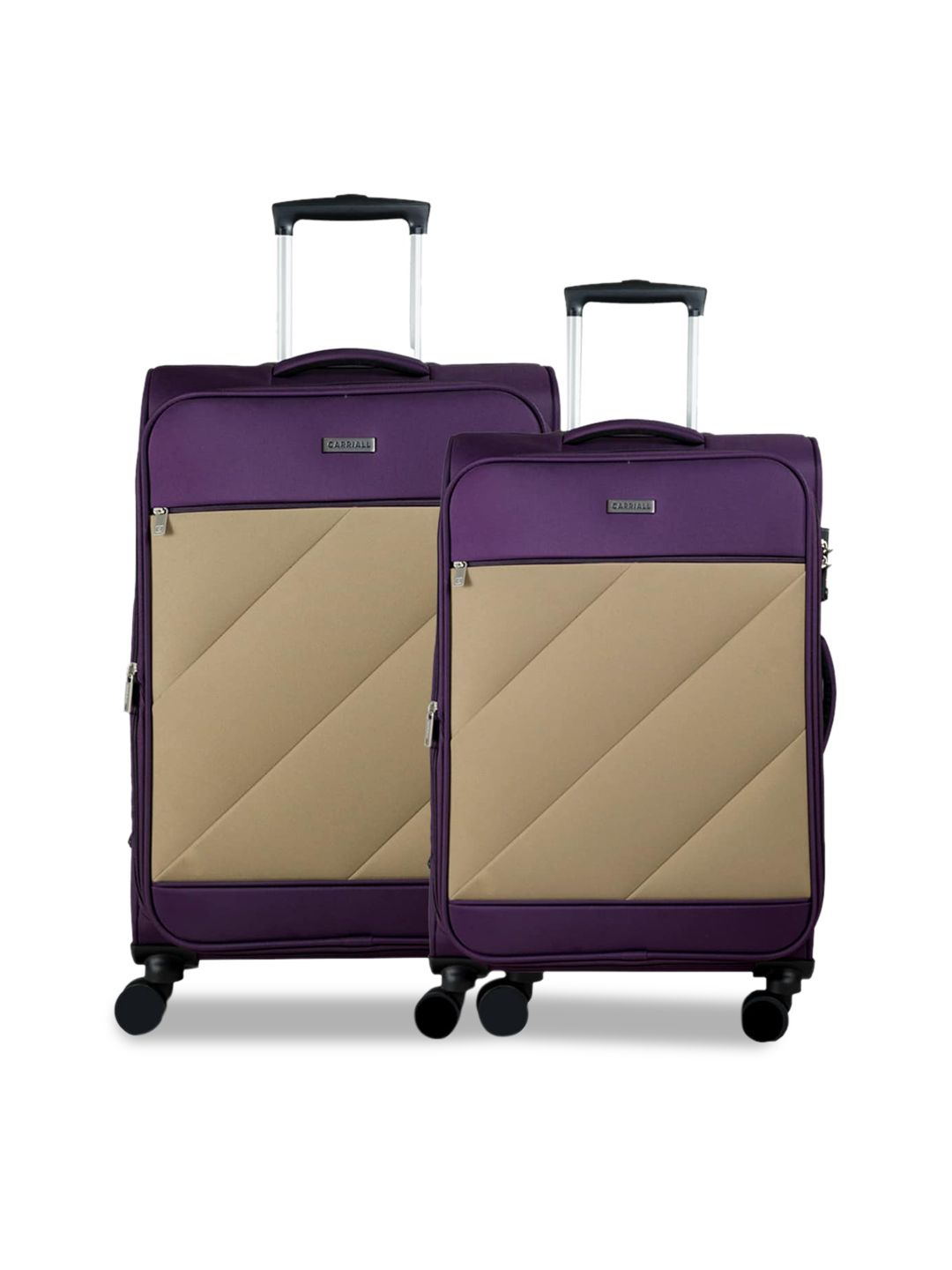 CARRIALL Set of 2 Purple & Beige Textured Trolley Bags Price in India