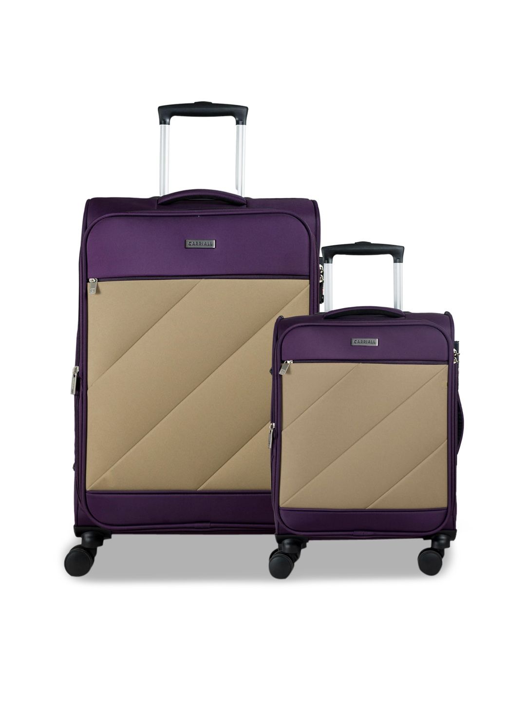 CARRIALL Set Of 2 Purple & Beige Colourblocked Soft-Sided Trolley Suitcases Price in India