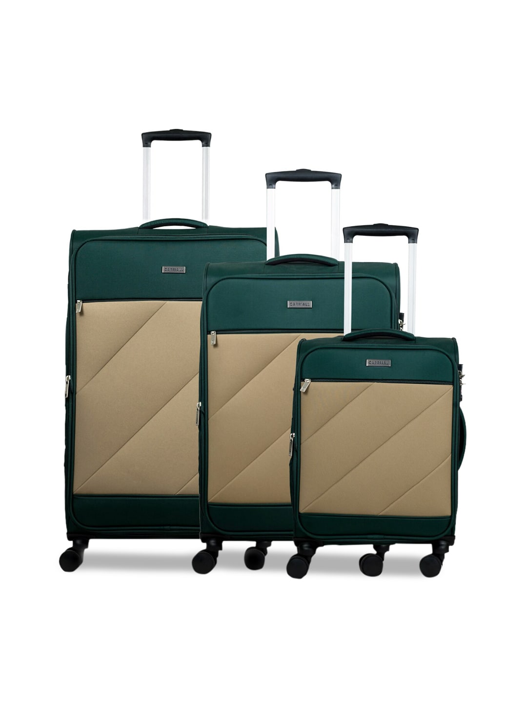 CARRIALL Set of 3  Green & Beige Color-blocked Trolley Bag Price in India