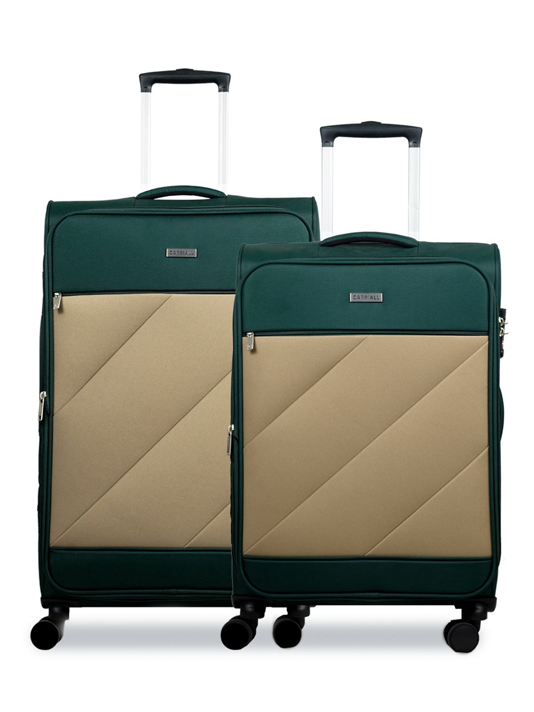 CARRIALL Green & Beige Color-Blocked  Large & Medium Combo Set of 2 Trolley Bag Price in India