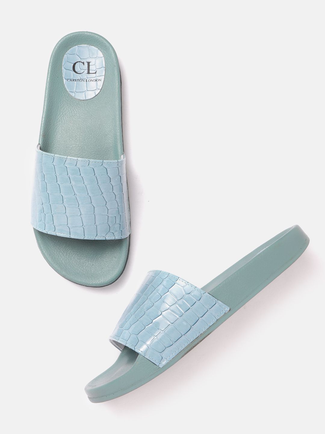 Carlton London Women Blue Croc Textured Open Toe Flats Price in India
