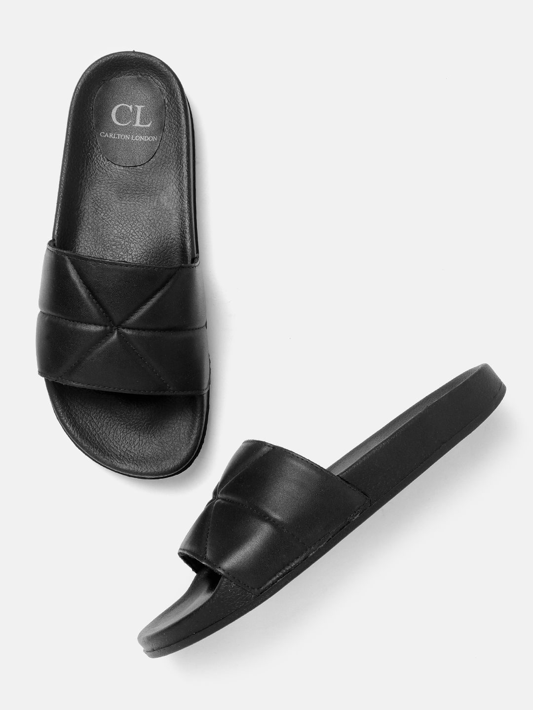 Carlton London Women Black Quilted Open Toe Flats Price in India