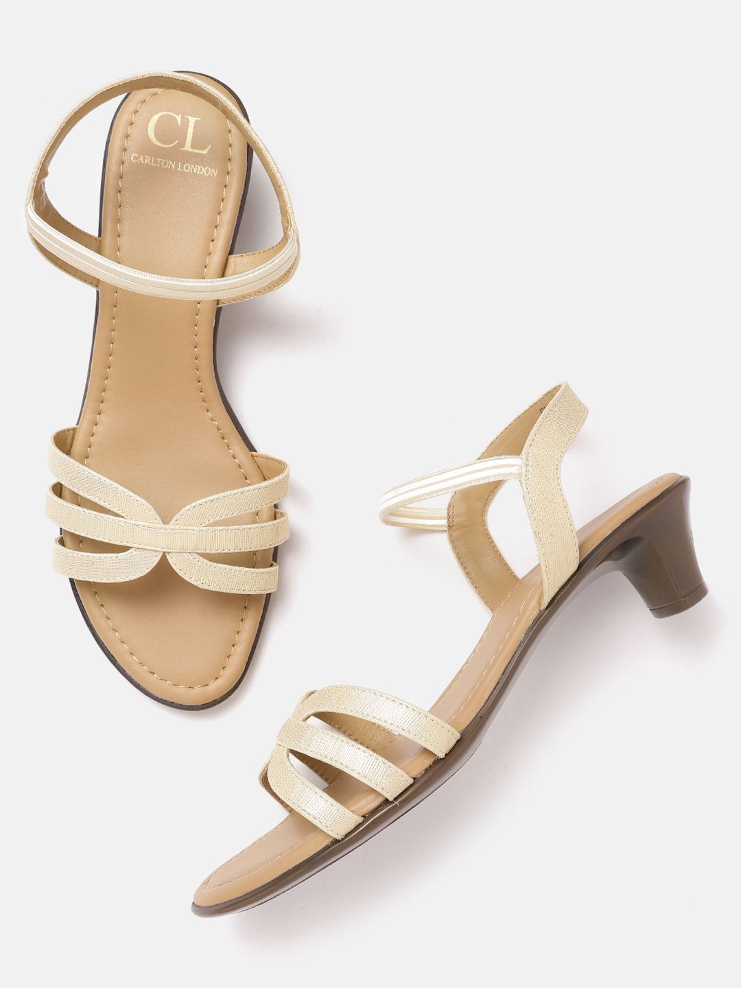 Carlton London Women Gold-Toned Strappy Block Heels Price in India