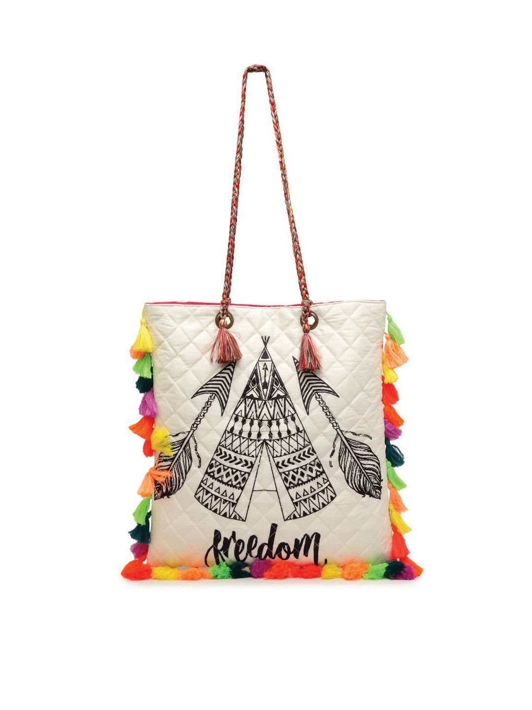 The House of Tara White & Gold-Toned Printed Quilted Shopper Tote Bag Price in India