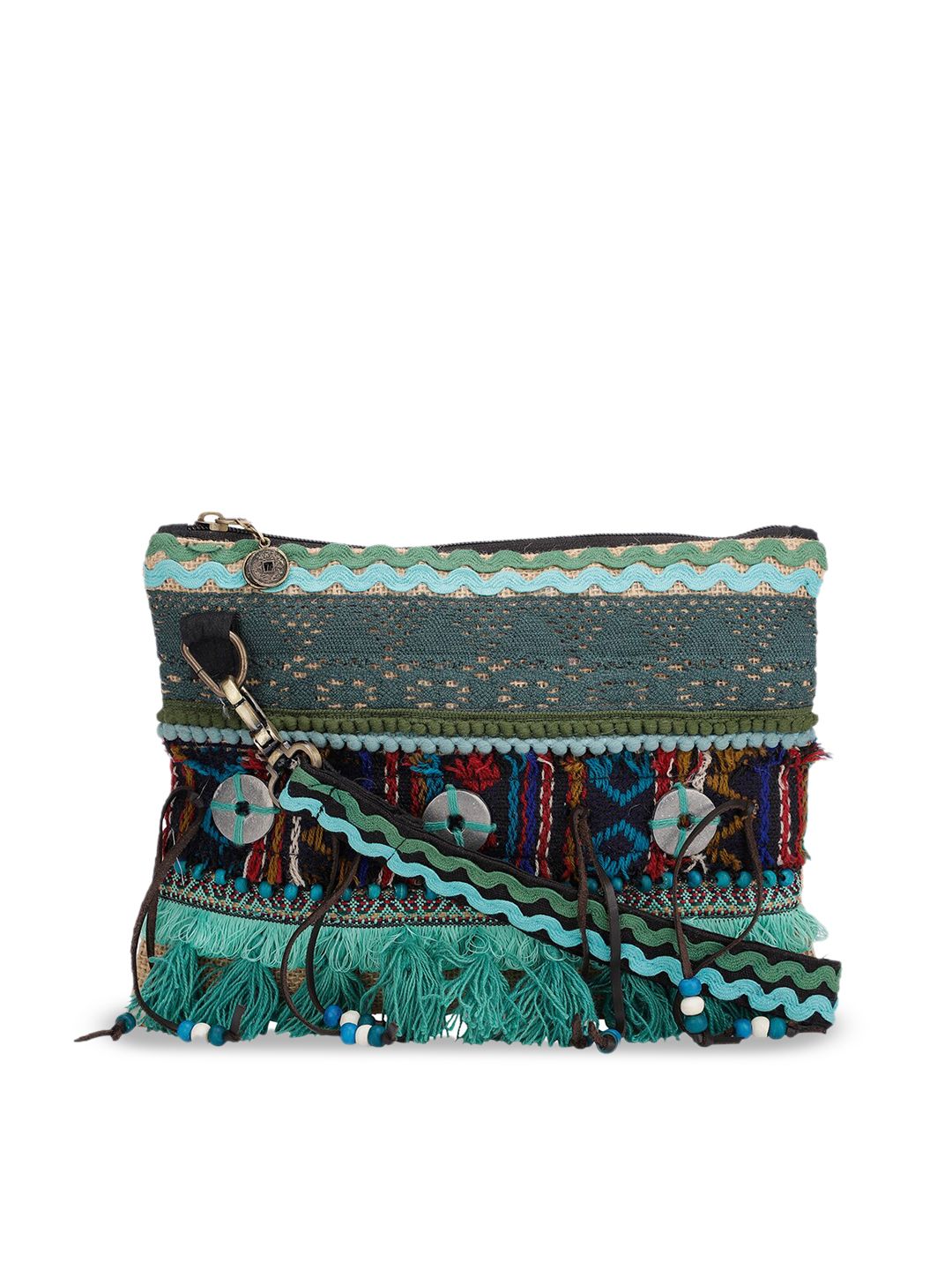 The House of Tara Green Structured Jute Sling Bag Price in India