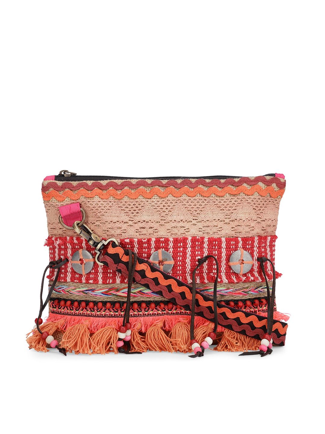 The House of Tara Red Structured Sling Bag with Tasselled Price in India