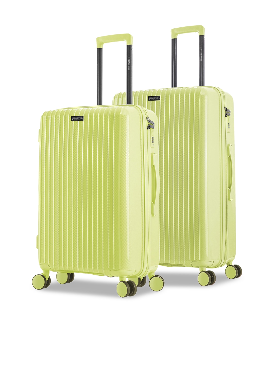 Nasher Miles Set Of 2 Lime Yellow Textured Hard-Sided Trolley Suitcase Price in India