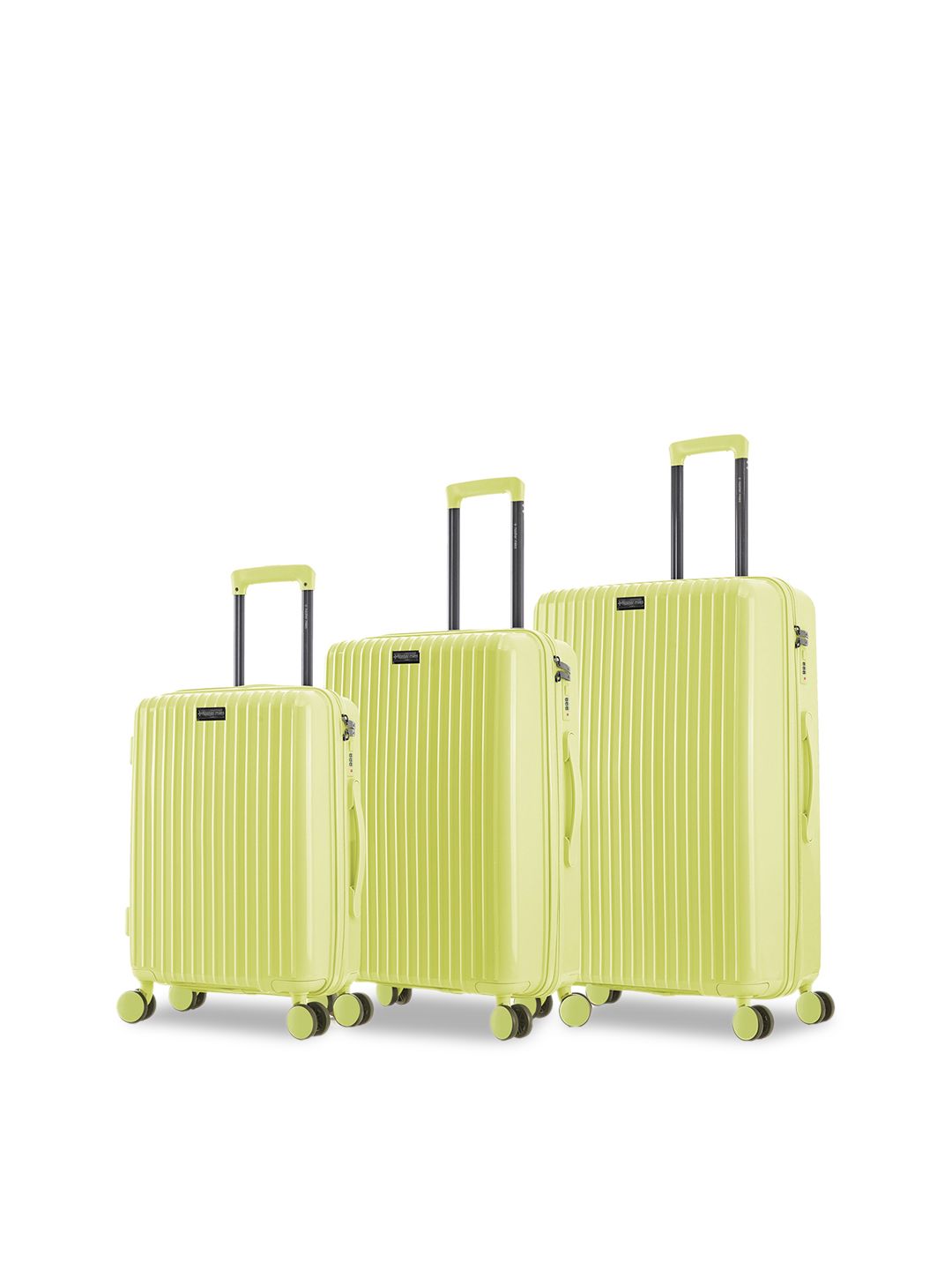 Nasher Miles Set Of 3 Lime Yellow Textured Hard-Sided Trolley Suitcases Price in India