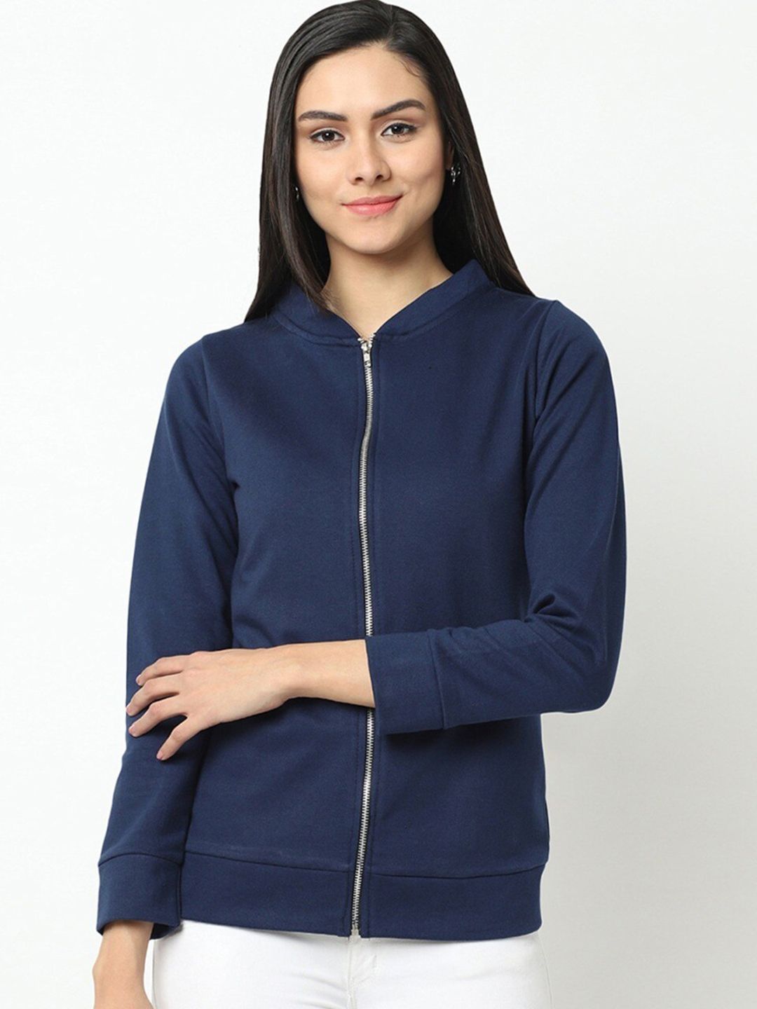 Rigo Women Navy Blue Fleece Lightweight Bomber Jacket Price in India