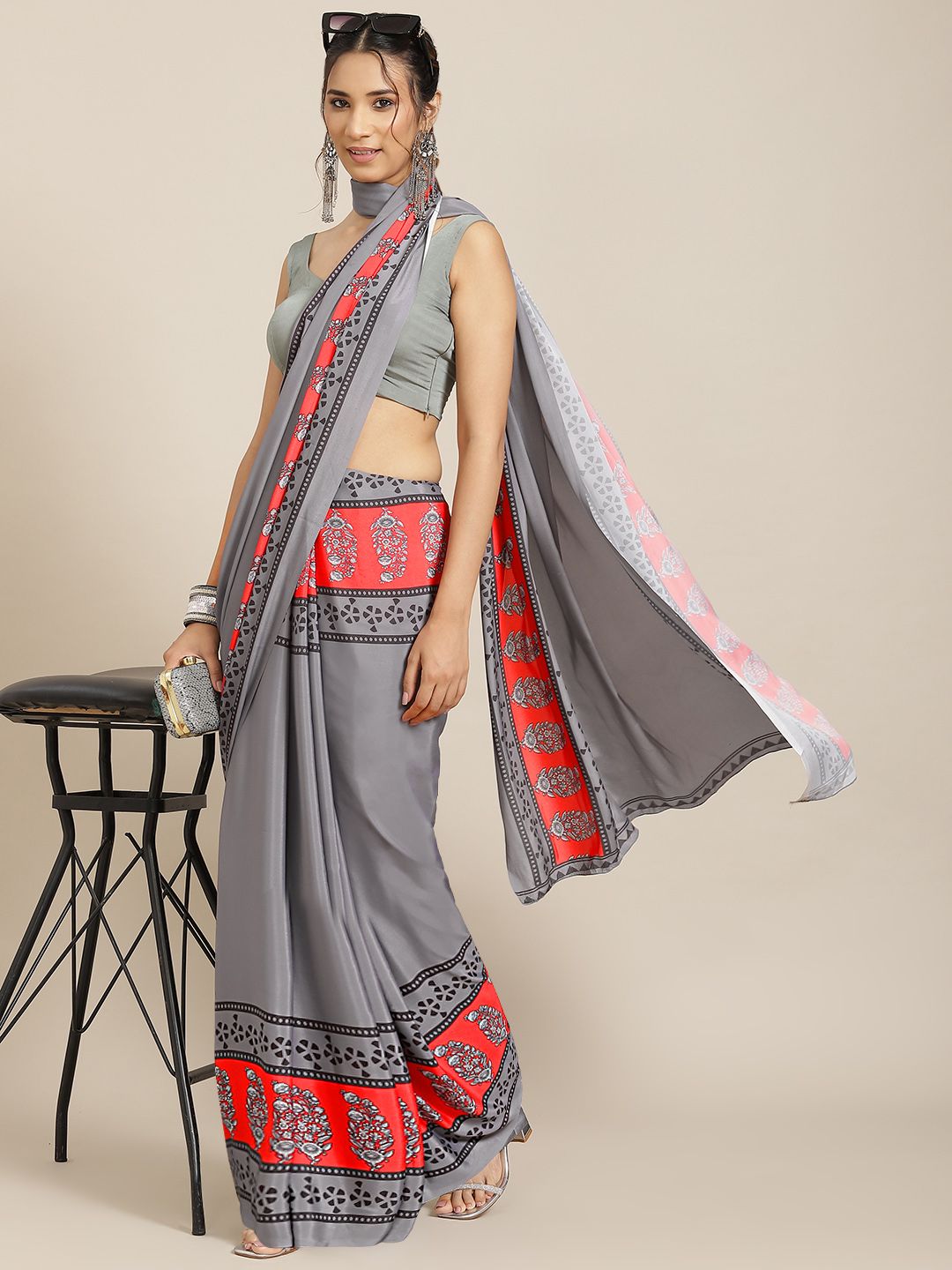 Havida Sarees Grey & Black Solid Pure Silk Saree Price in India