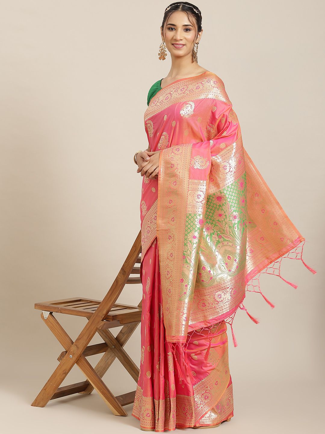 Havida Sarees Pink Ethnic Motifs Zari Silk Blend Banarasi Saree Price in India