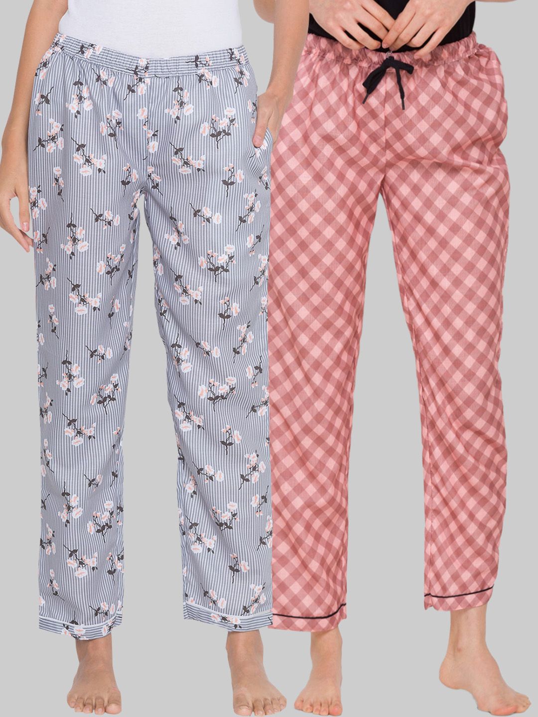 FashionRack Women Pack of 2 Printed Cotton Lounge Pants Price in India