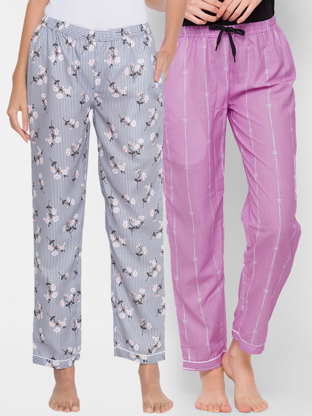 FashionRack Women Pack of 2 Printed Cotton Lounge Pants Price in India