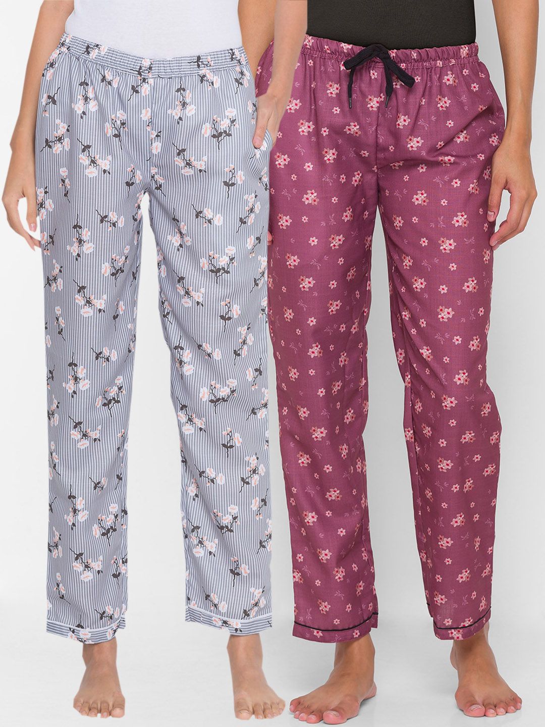 FashionRack Women Pack of 2 Printed Cotton Lounge Pants Price in India