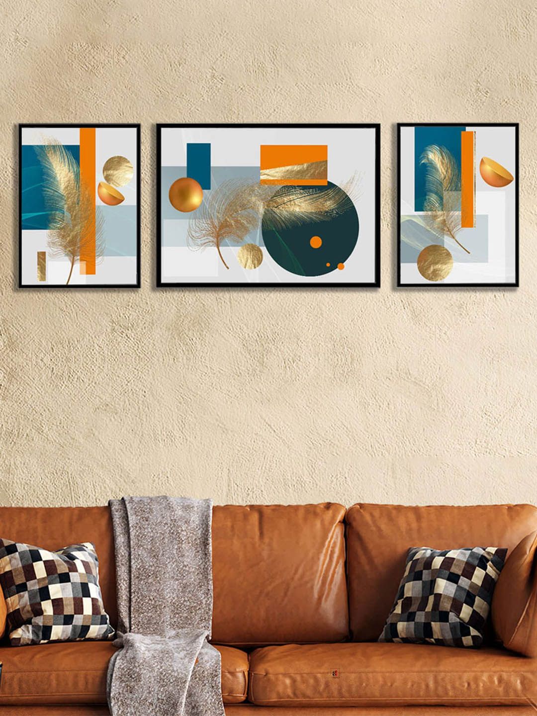 Art Street Set of 3 Modern Feather Wall Paintings Price in India