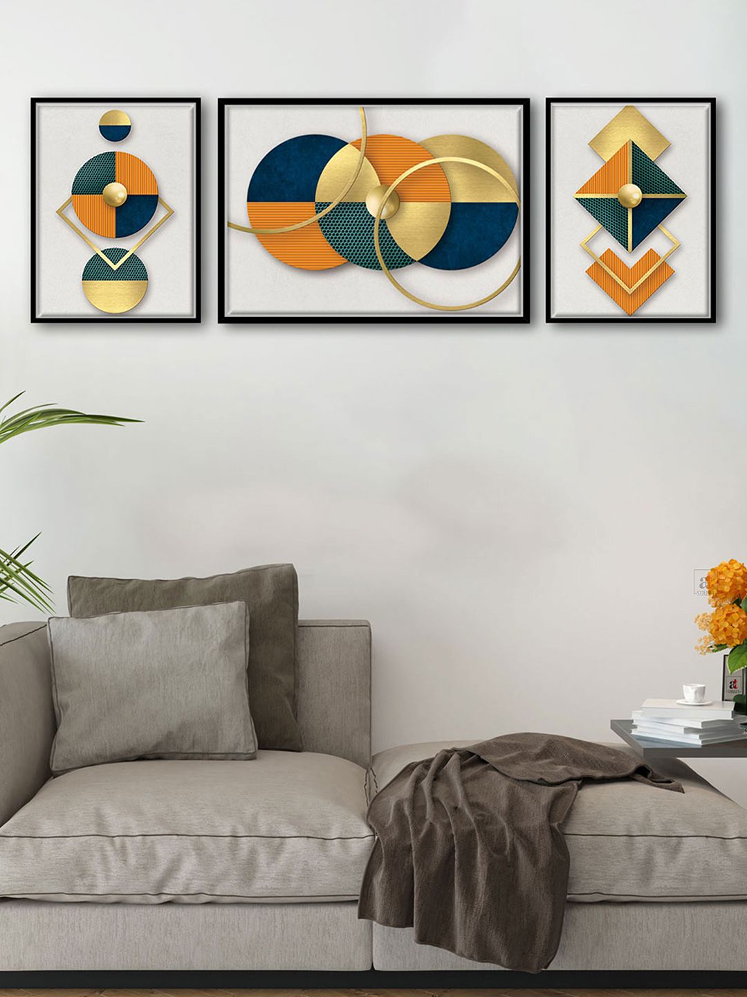 Art Street Set of 3 Minimalistic Geometric Canvas Wall Painting Price in India