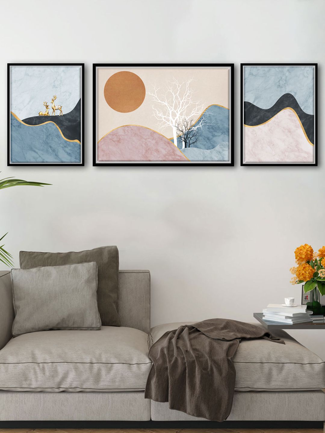 Art Street Set of 3 Semi Abstract Canvas Painting Price in India