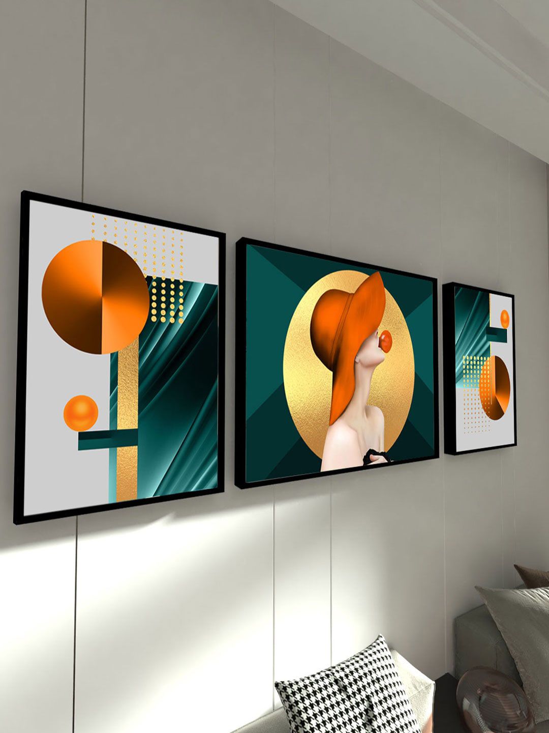 Art Street Set Of 3 Abstract Lady Figurative Printed Framed Wall Painting Price in India